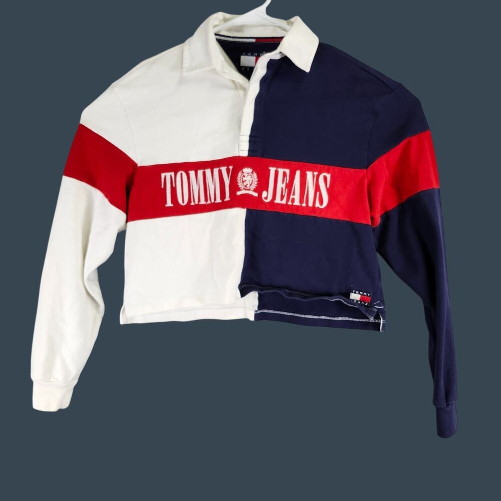 Women's Tommy Jeans Colorblock Cropped Long Sleeve Polo Shirt S/P